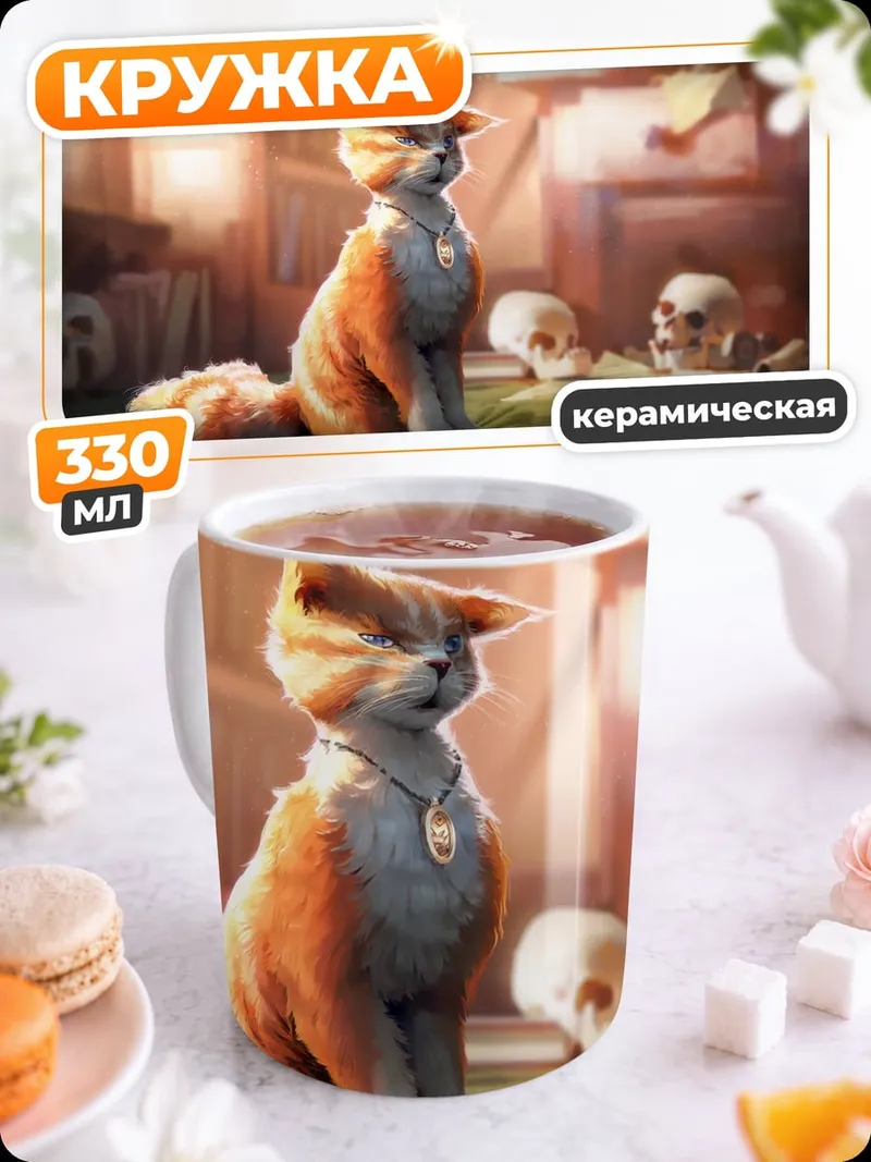 Кружка керамическая Рыжий кот учёный