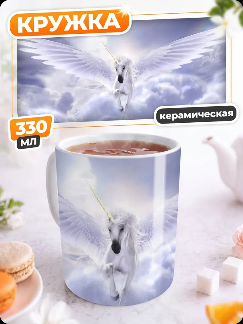 Кружка керамическая Белый пегас в облаках