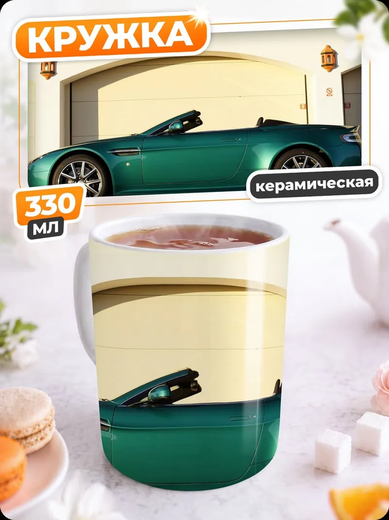 Кружка керамическая Зеленый кабриолет у гаража