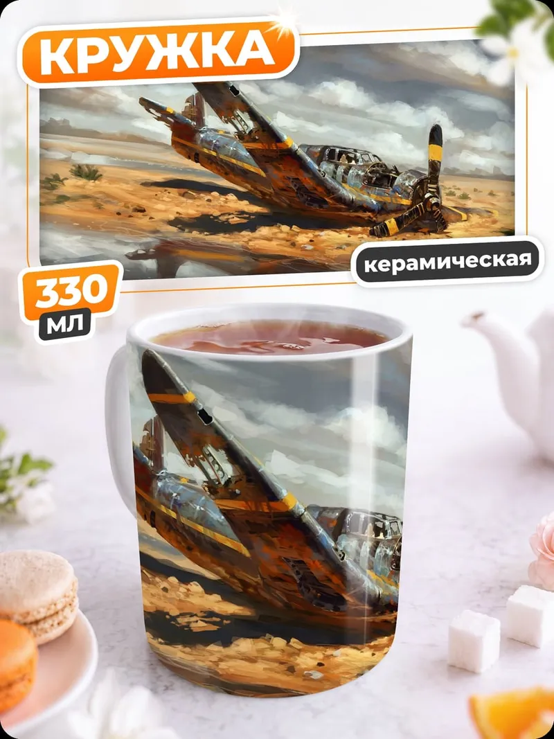 Кружка керамическая Разбитый самолет пустыня