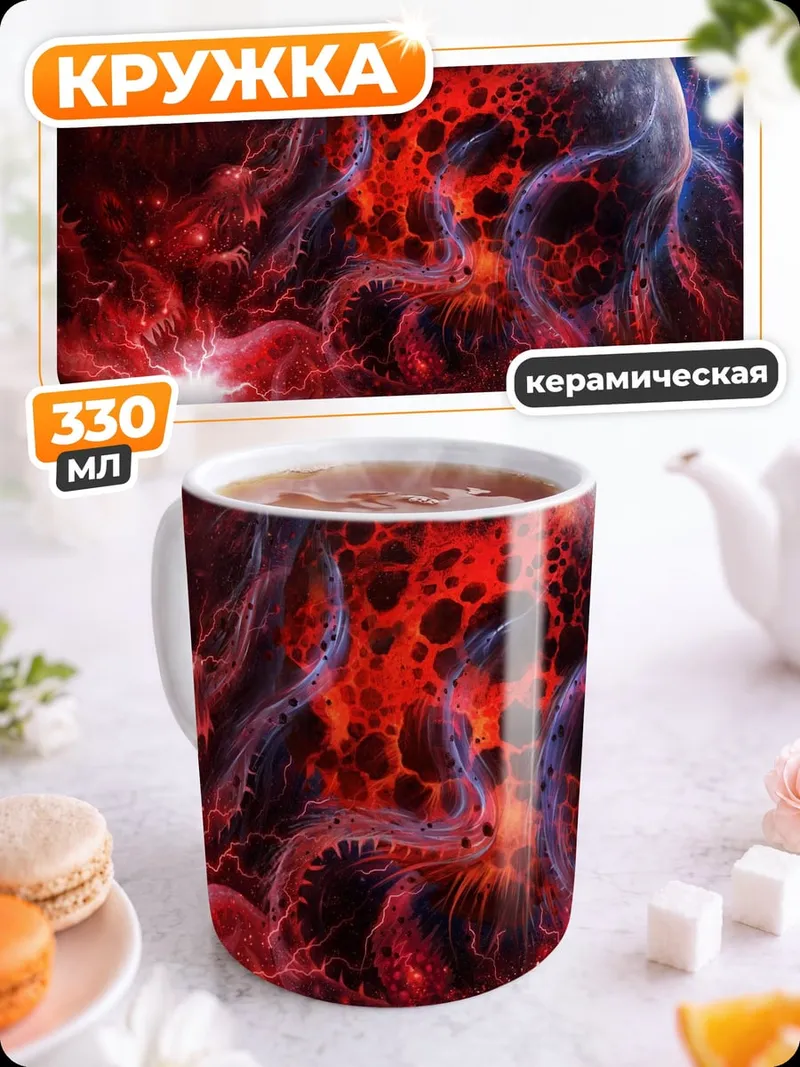 Кружка керамическая красный космический череп