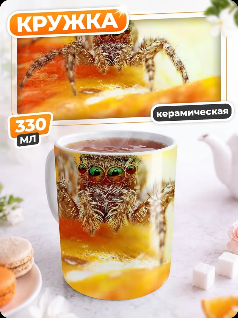 Кружка керамическая паук на цветке