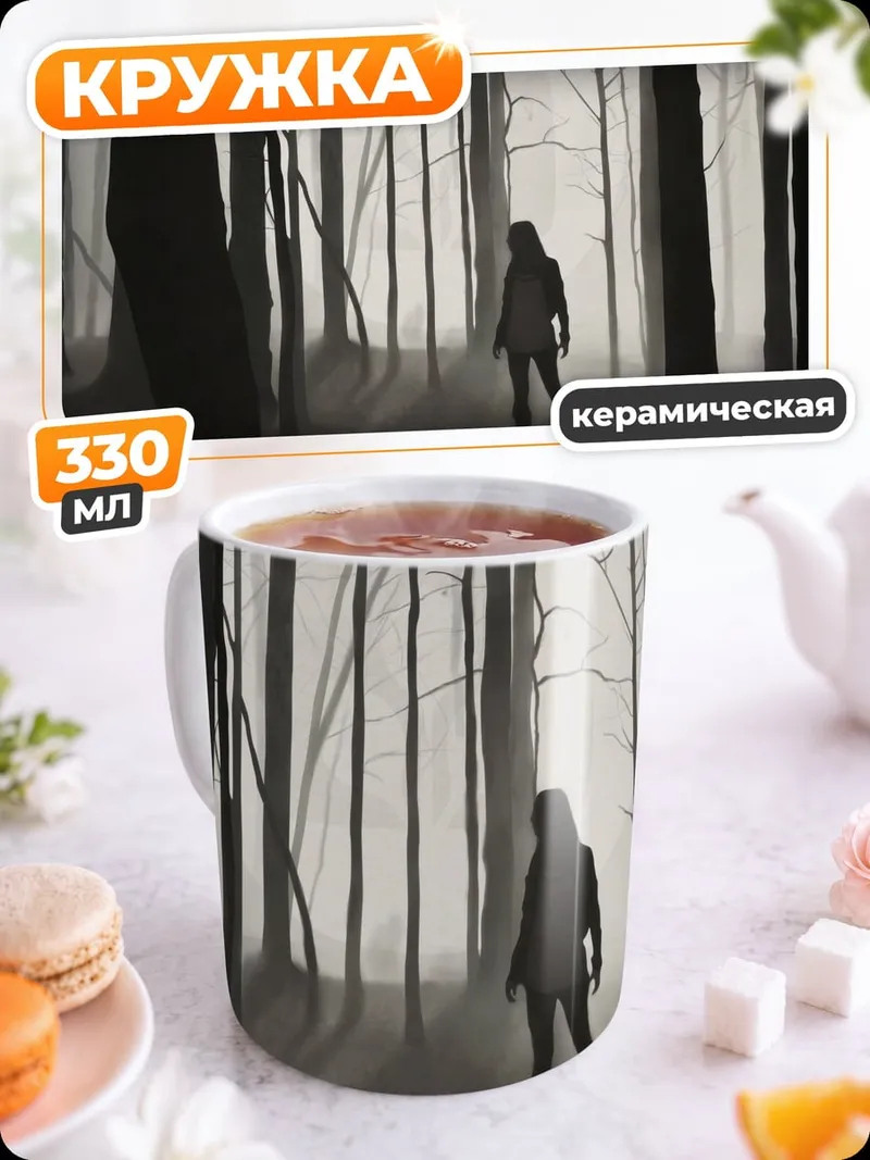 Кружка керамическая Девушка в туманном лесу