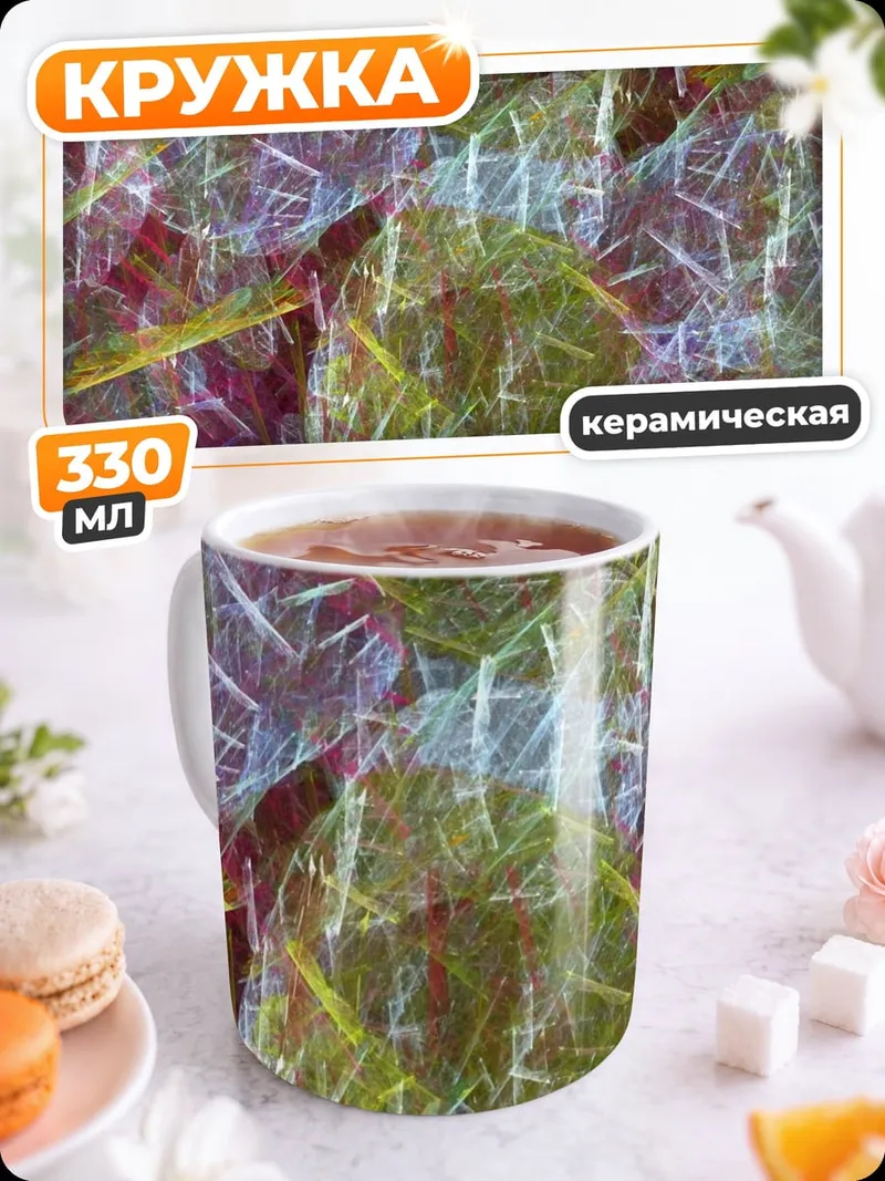 Кружка керамическая абстрактные листья узор