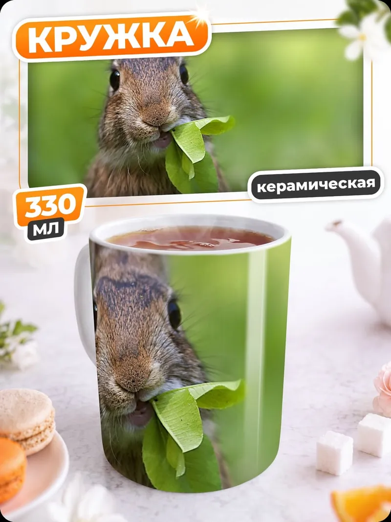 Кружка керамическая Кролик ест траву