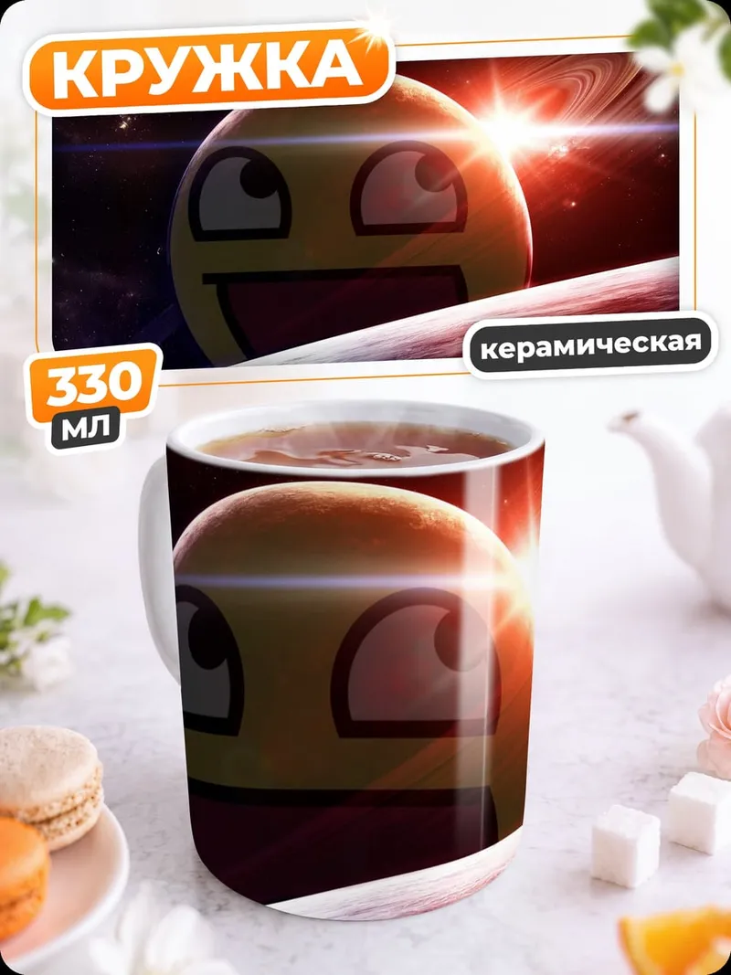 Кружка керамическая Космический смайлик