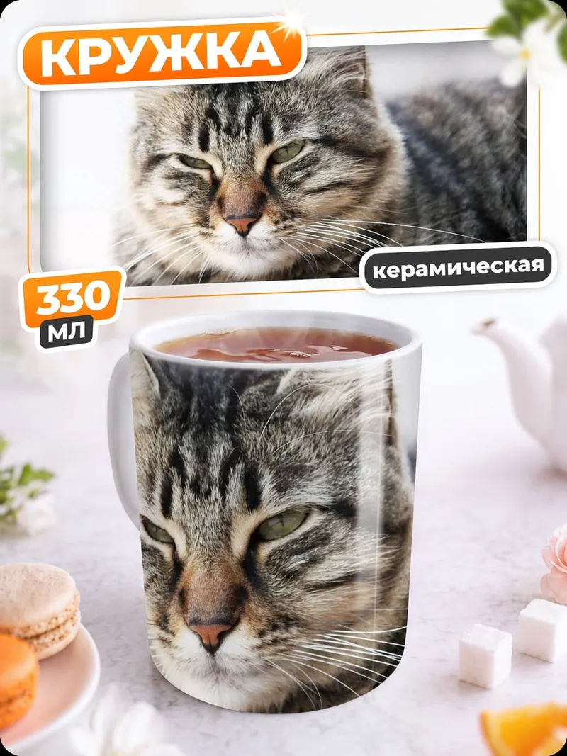 Кружка керамическая портрет кота