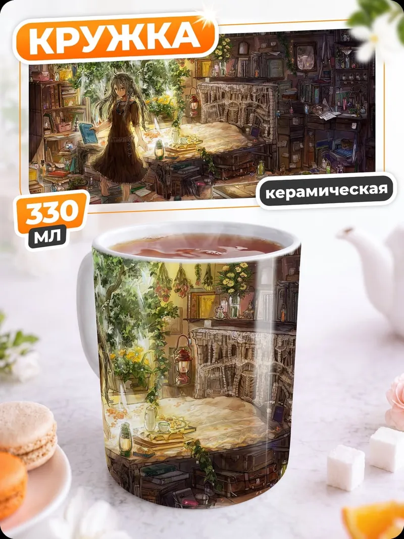 Кружка керамическая девушка в комнате
