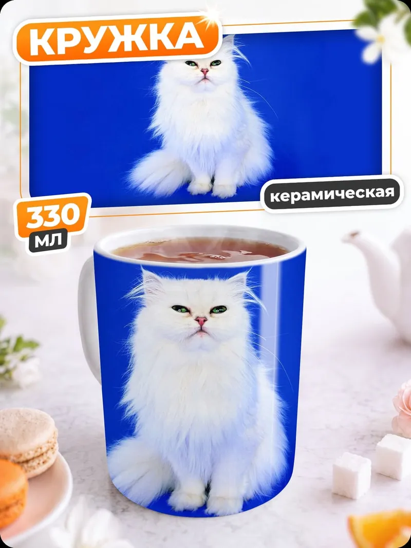 Кружка керамическая белый персидский кот