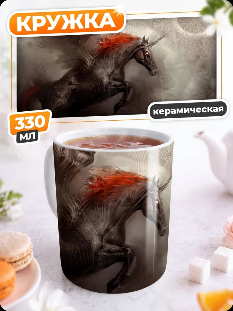 Кружка керамическая темный единорог апокалипсис