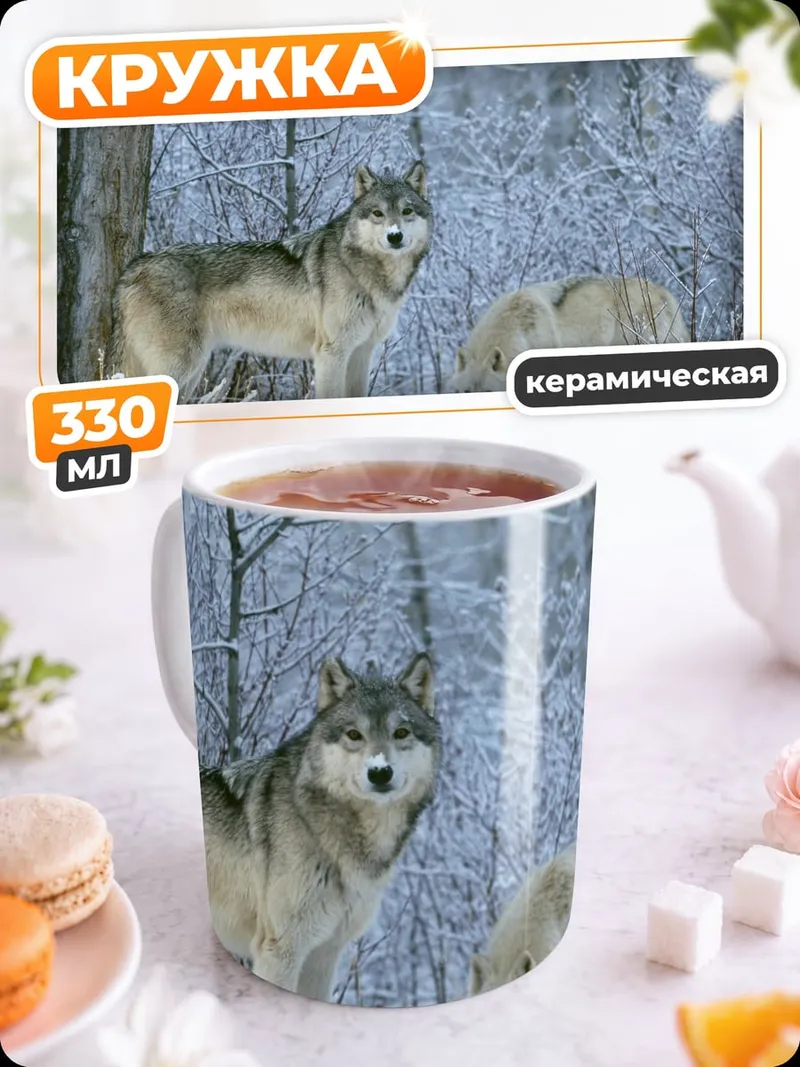 Кружка керамическая волки в снегу