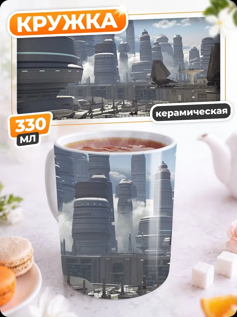 Кружка керамическая футуристичный город