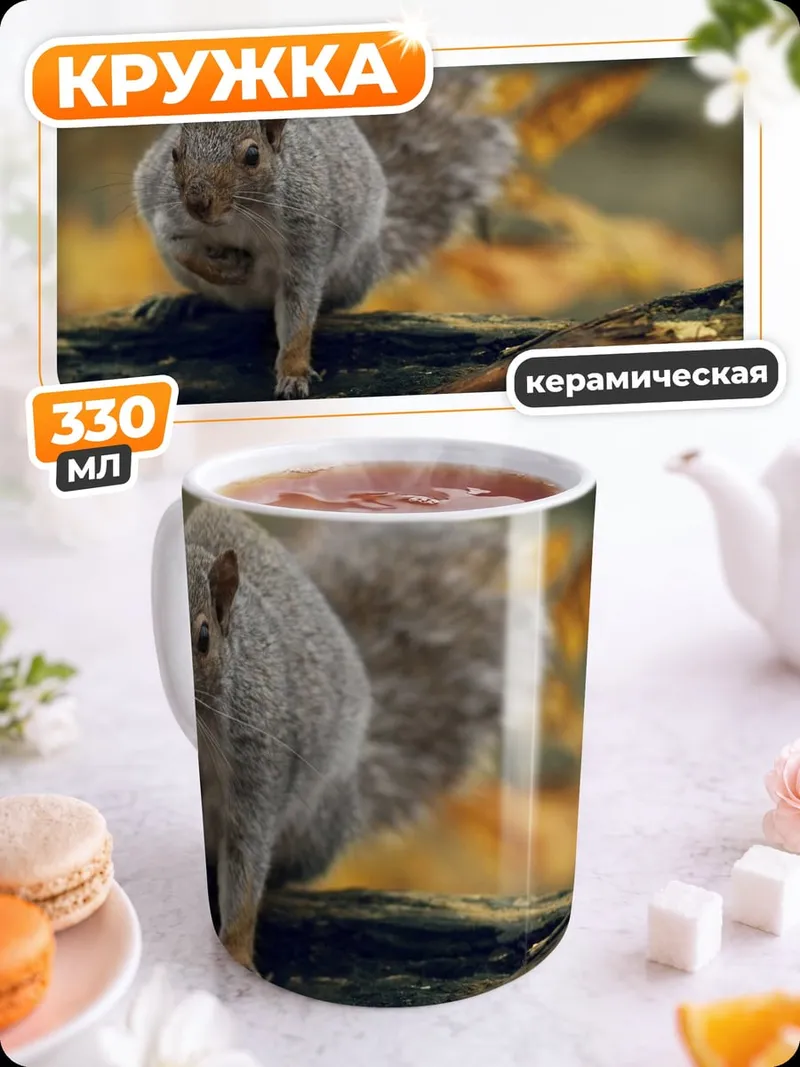 Кружка керамическая Белка на ветке