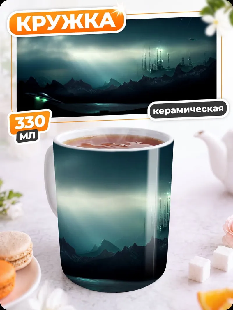 Кружка керамическая ночной город в тумане