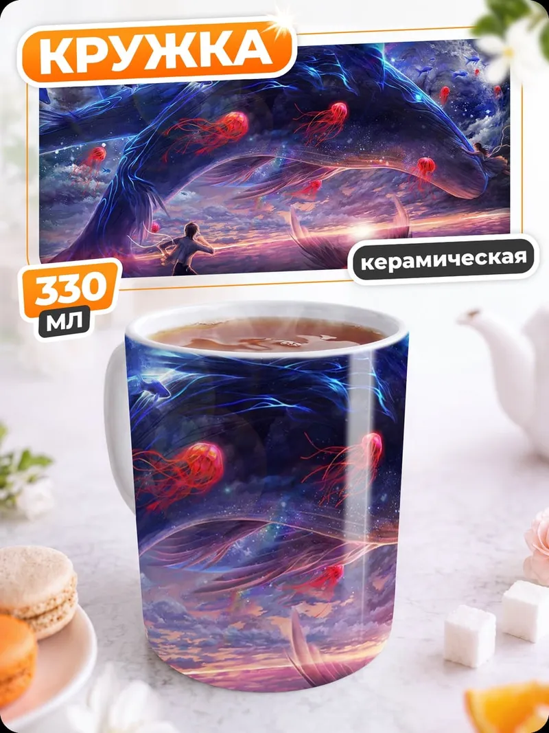 Кружка керамическая Небесный кит плывет