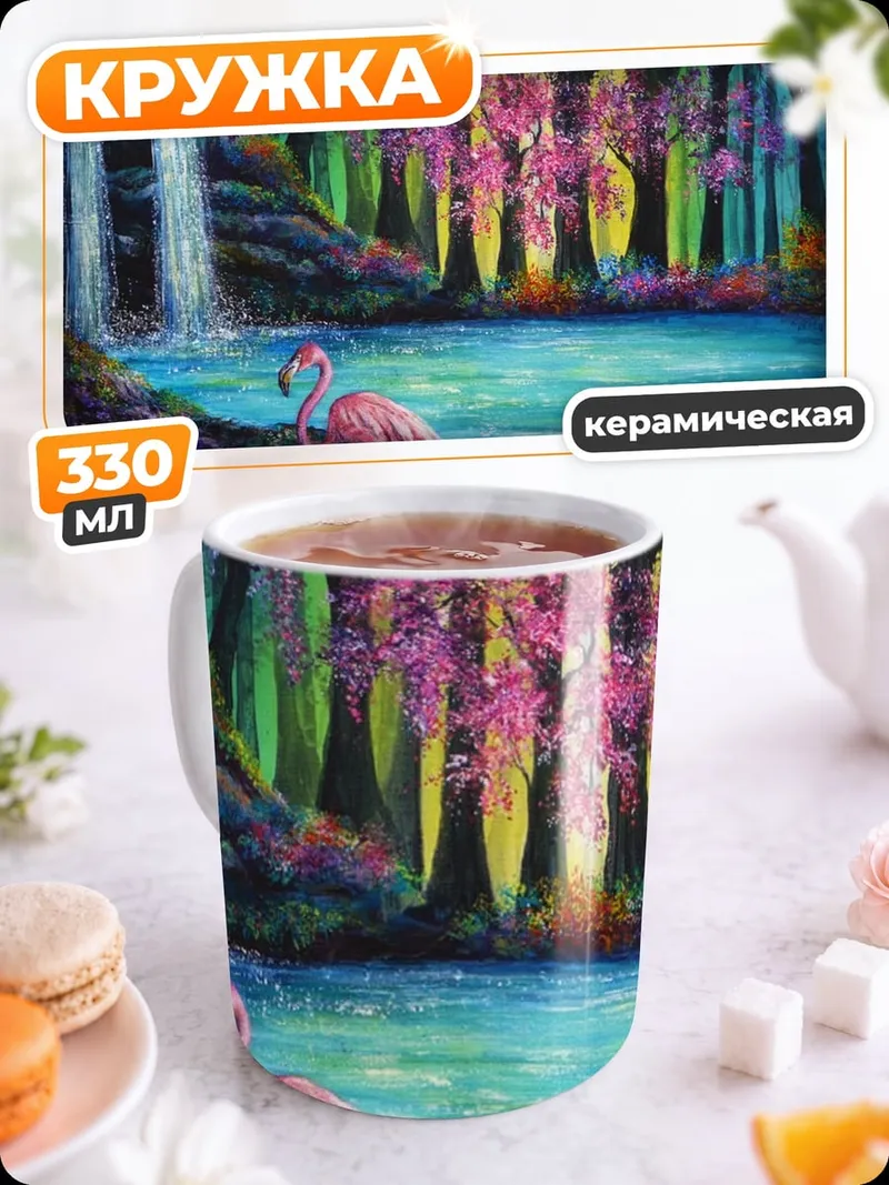 Кружка керамическая розовый фламинго