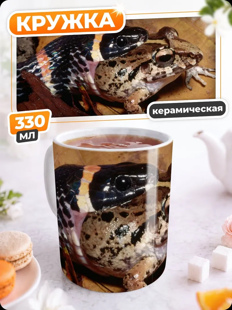 Кружка керамическая Змея ест лягушку