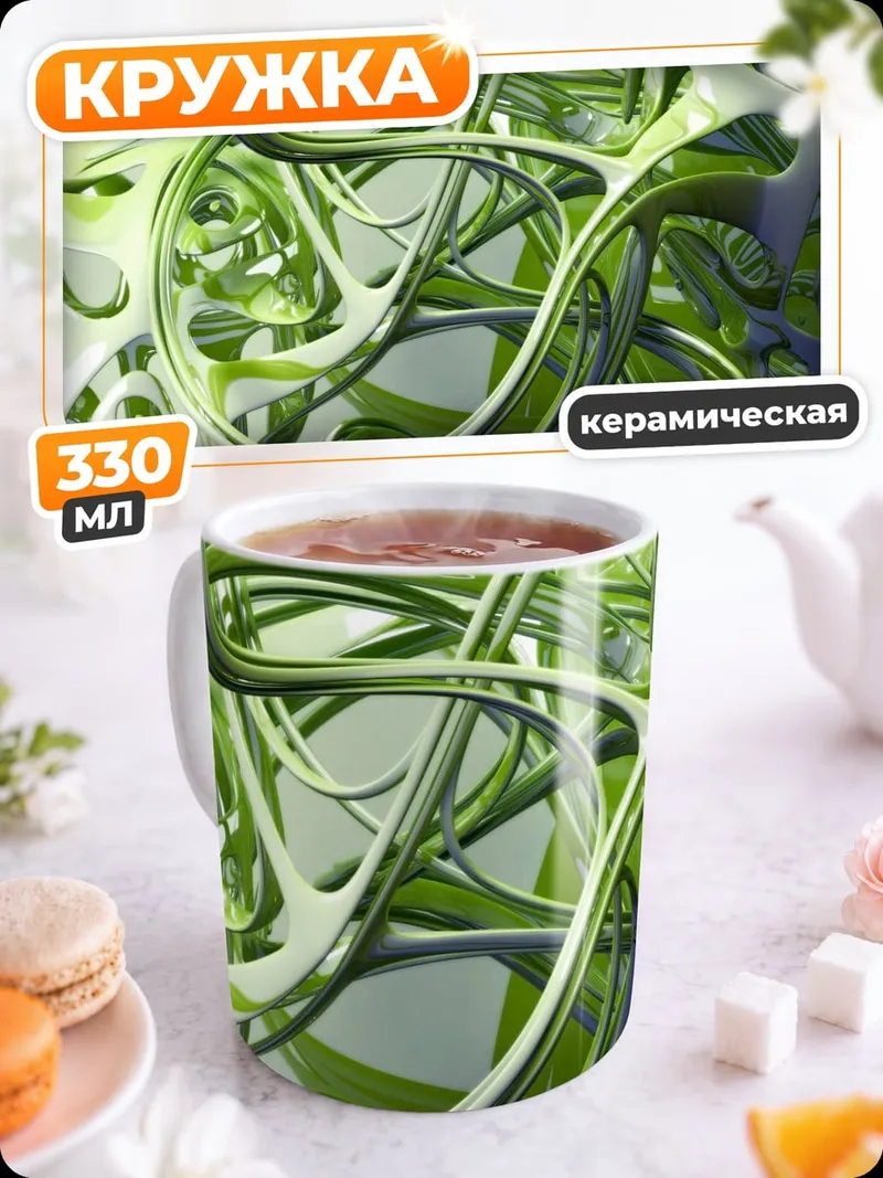 Кружка керамическая абстрактные зеленые формы