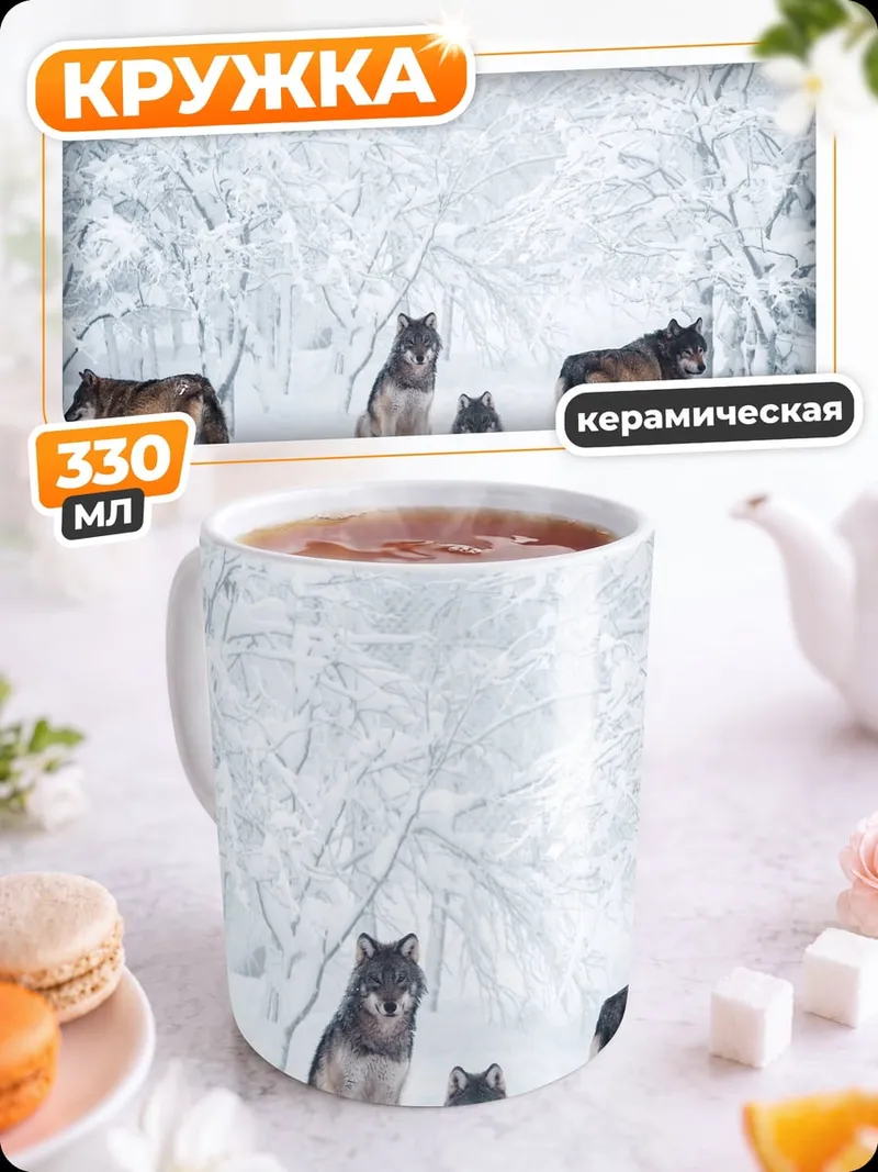 Кружка керамическая Волки в снегу