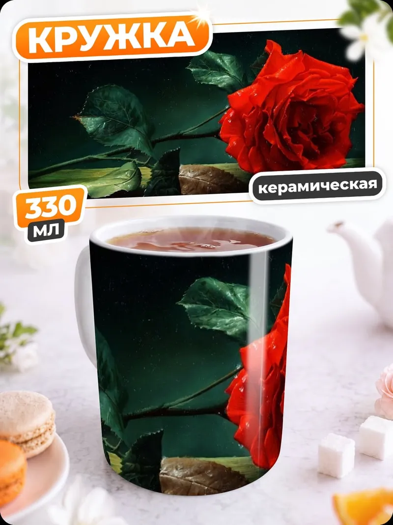 Кружка керамическая Красная роза