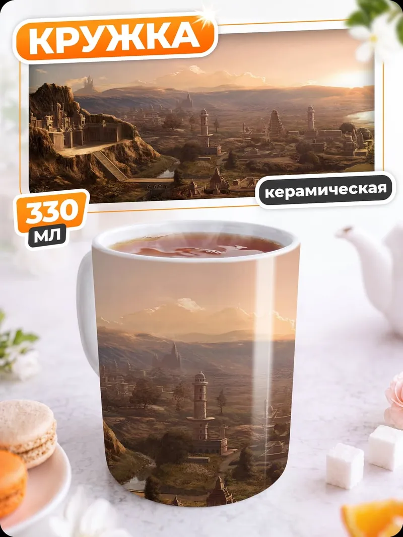Кружка керамическая Древний город рассвет