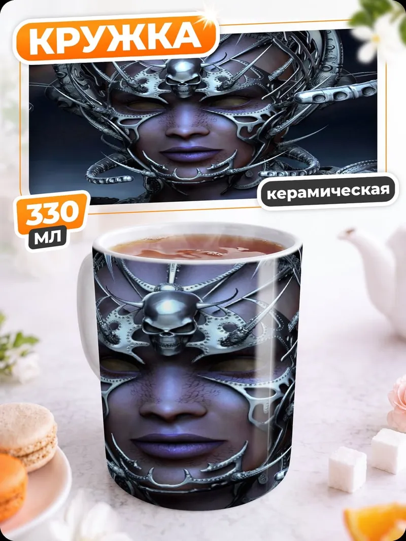 Кружка керамическая демоническая воительница в шлеме