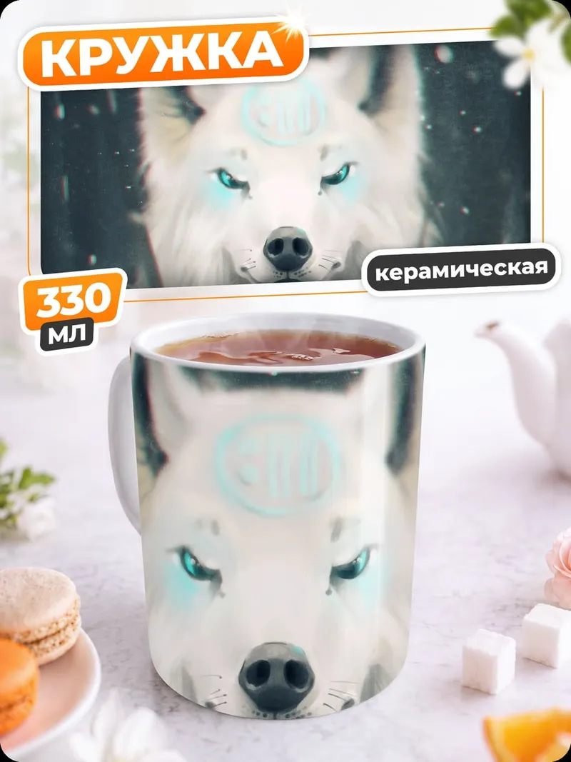 Кружка керамическая Белый волк свечение