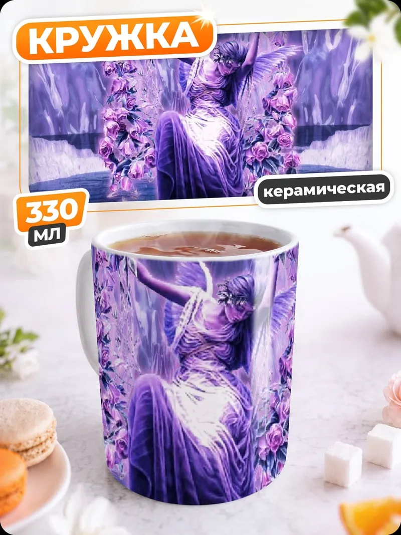 Кружка керамическая Фиолетовая фея цветы