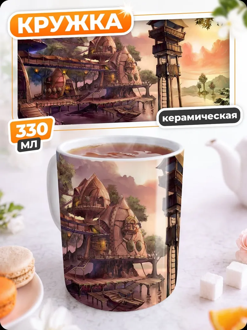 Кружка керамическая азиатская деревня