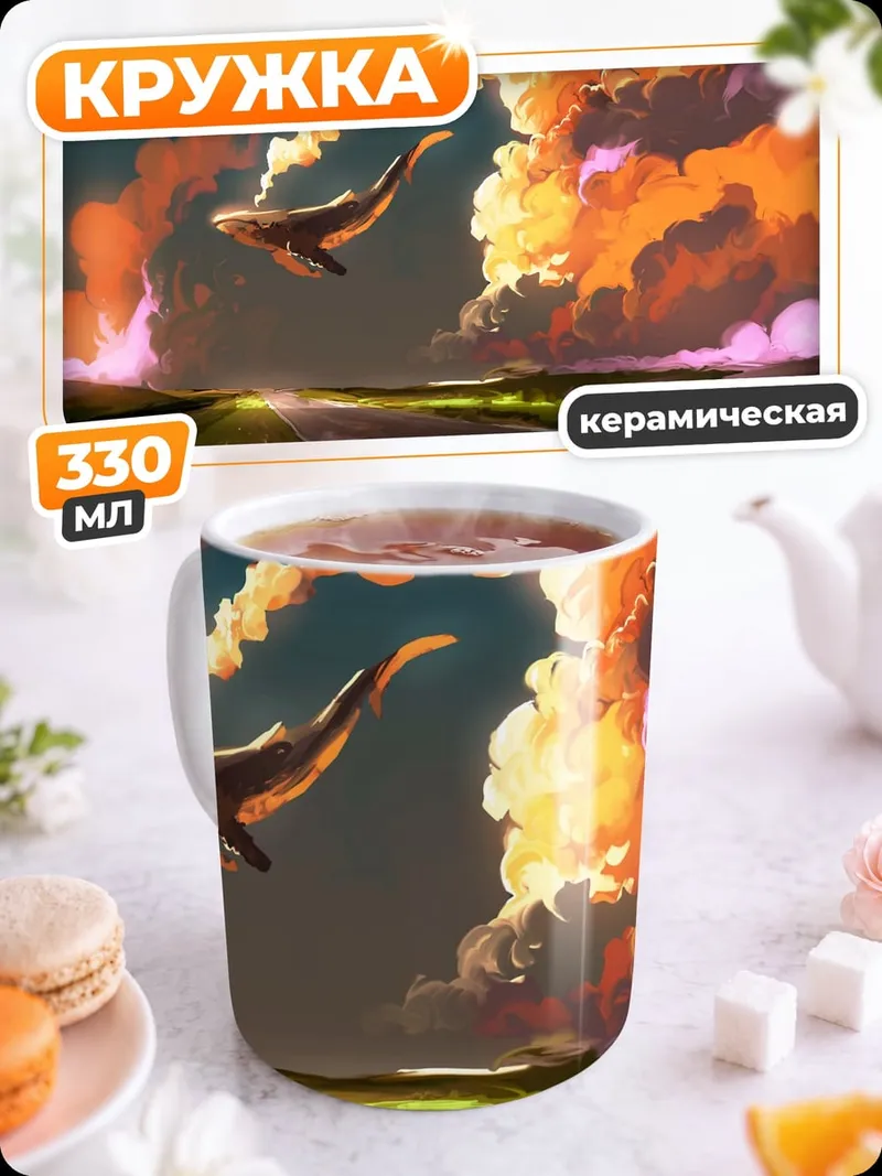 Кружка керамическая кит в облаках
