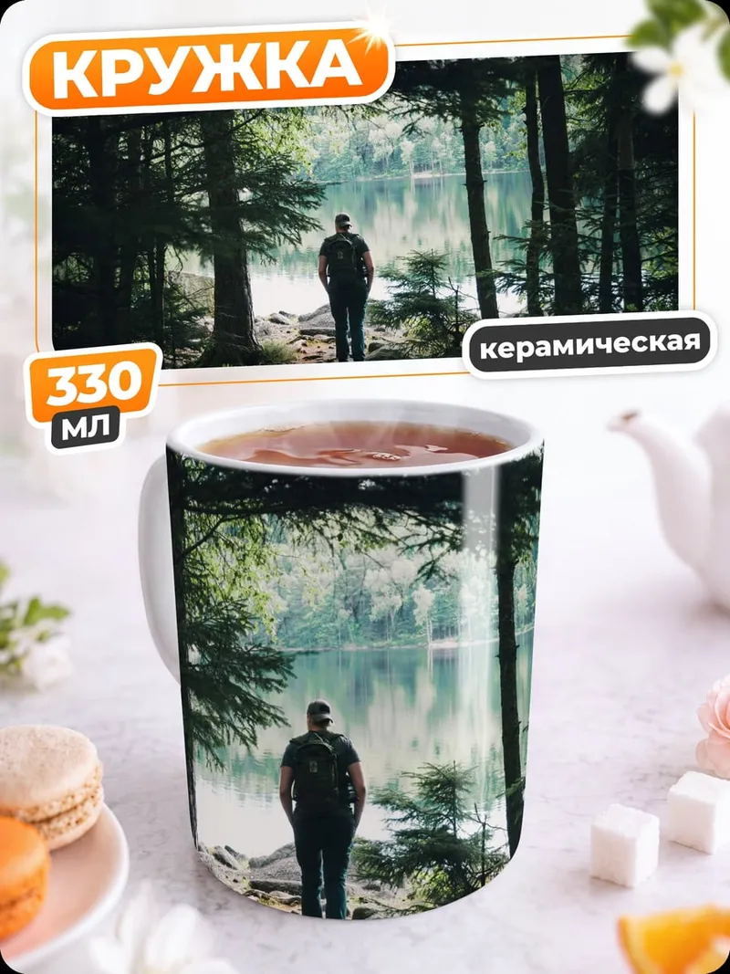 Кружка керамическая одинокий человек лес