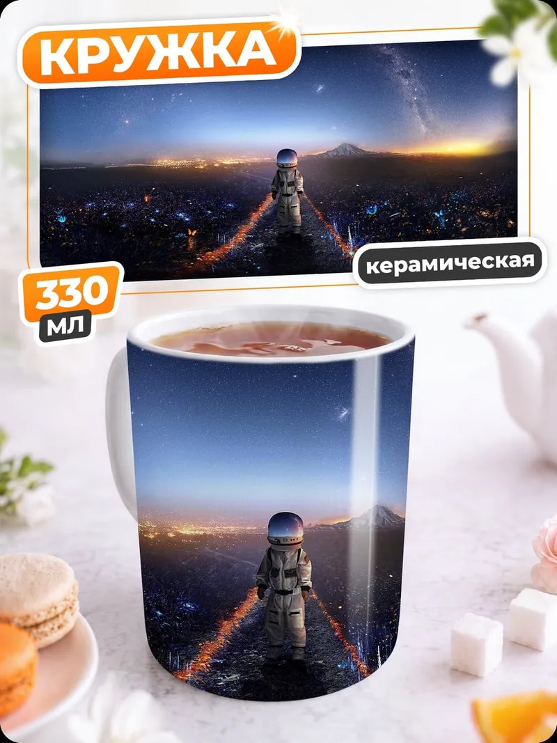 Кружка керамическая Космический странник на закате