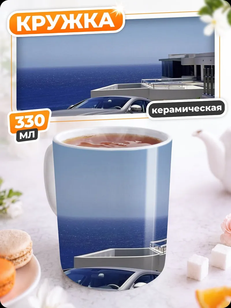 Кружка керамическая Серебристый седан у моря