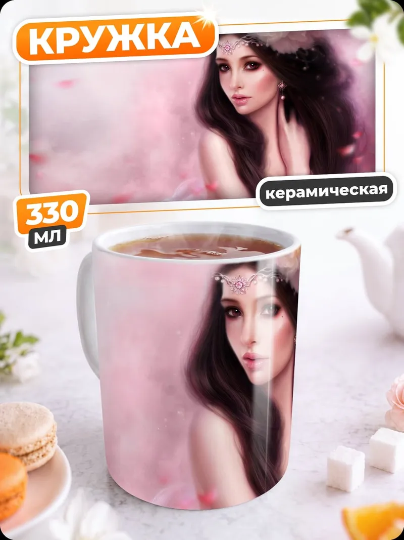 Кружка керамическая нежная девушка в цветах