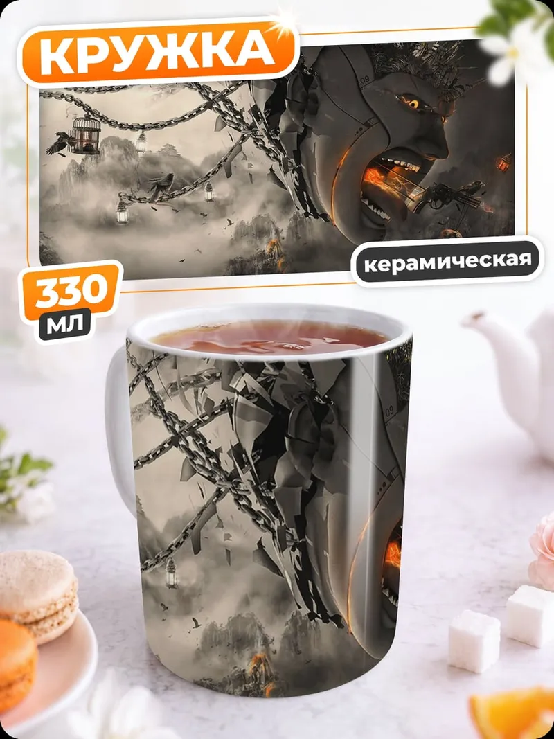 Кружка керамическая разрушенная голова