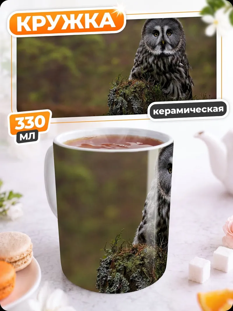 Кружка керамическая сова в лесу