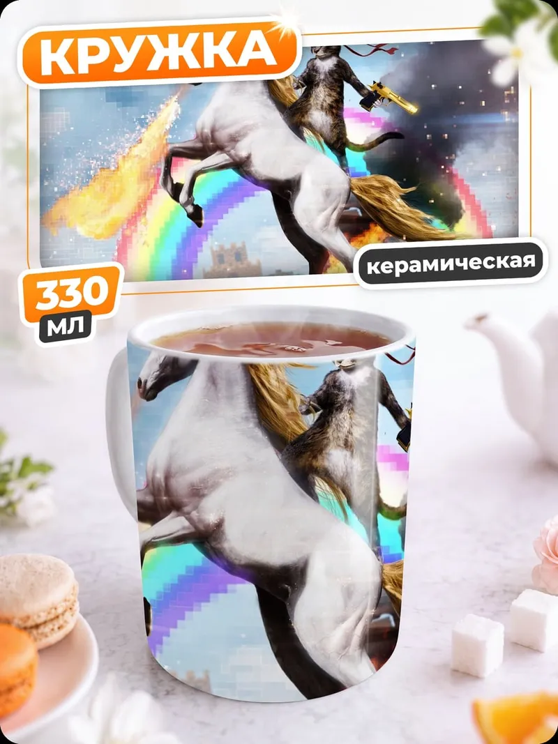 Кружка керамическая Кот на единороге