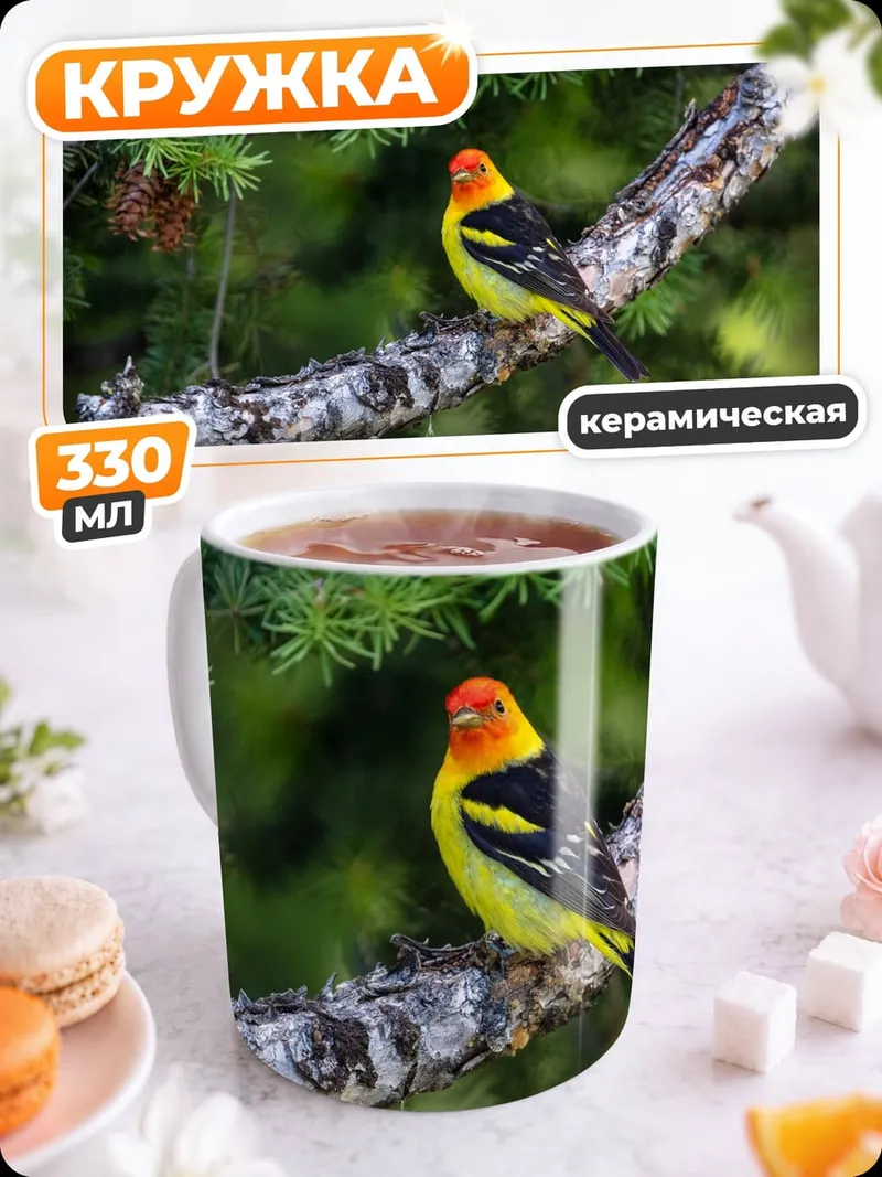 Кружка керамическая Яркая птица на ветке