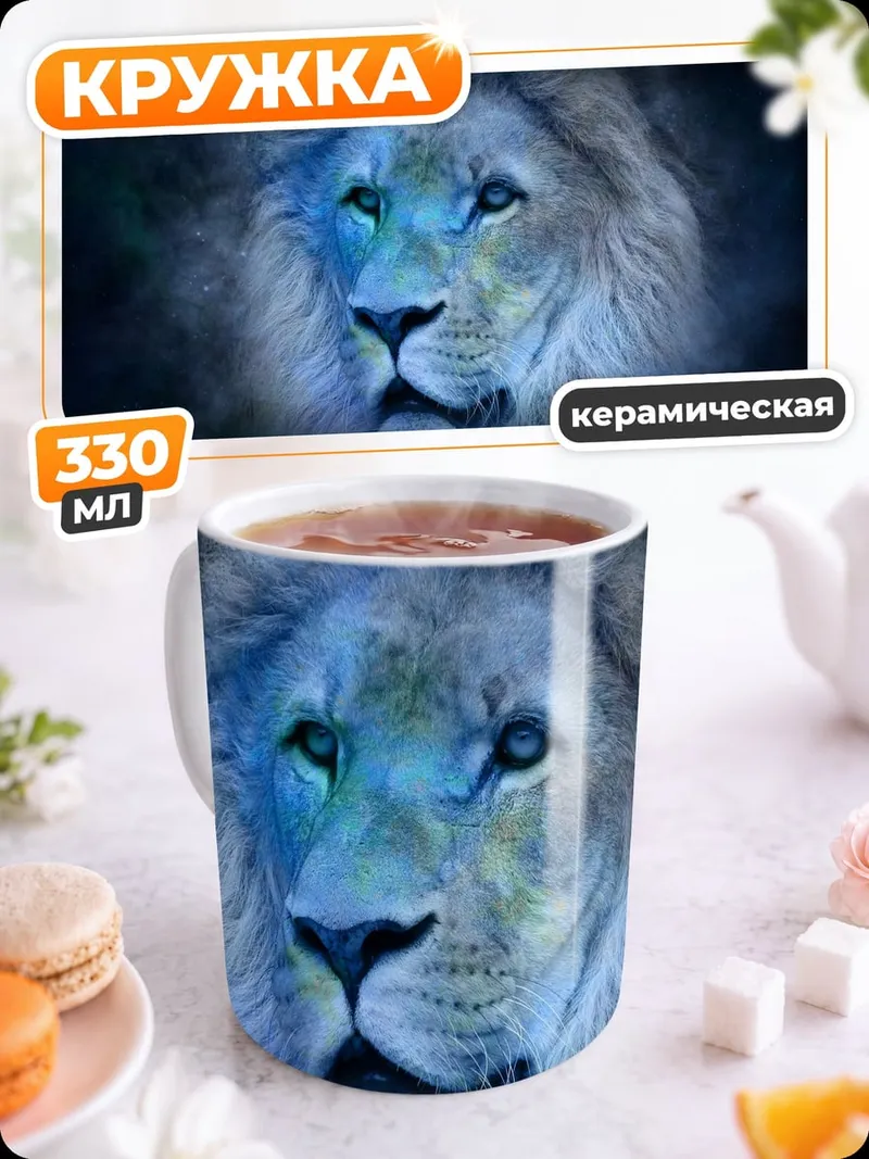 Кружка керамическая синий лев