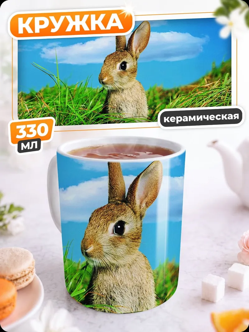 Кружка керамическая кролик в траве