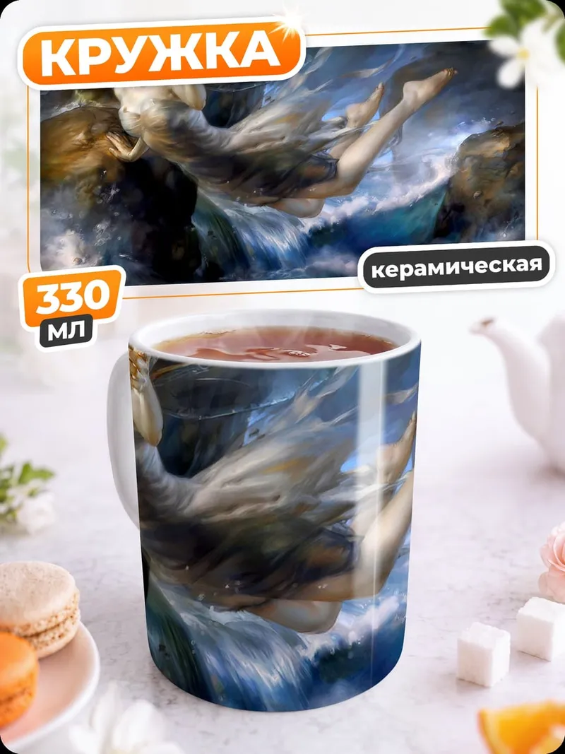 Кружка керамическая Русалка в шторме