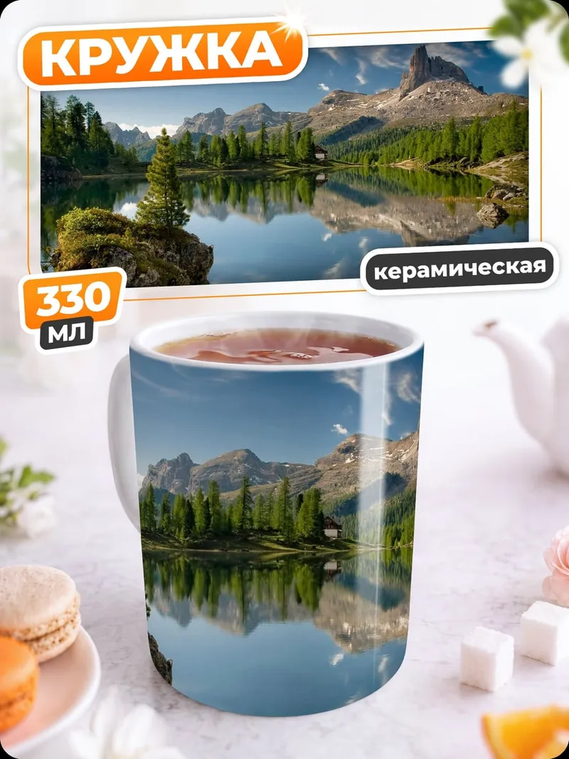 Кружка керамическая Горное озеро с отражением