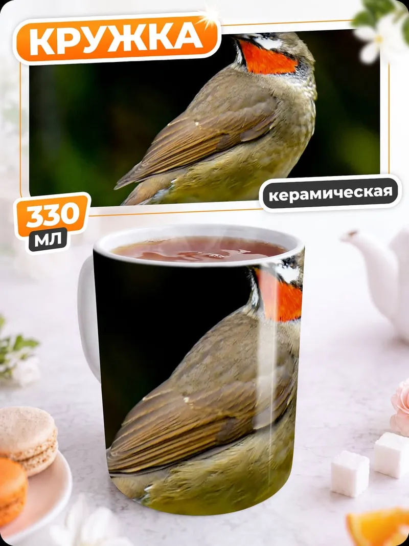 Кружка керамическая Птица с красным горлом