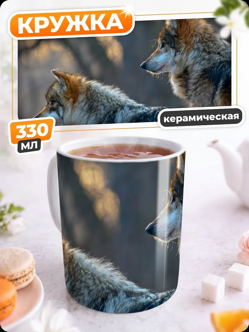 Кружка керамическая Два волка в лесу