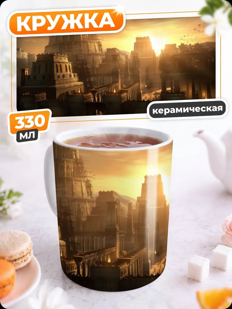 Кружка керамическая Древний город на закате