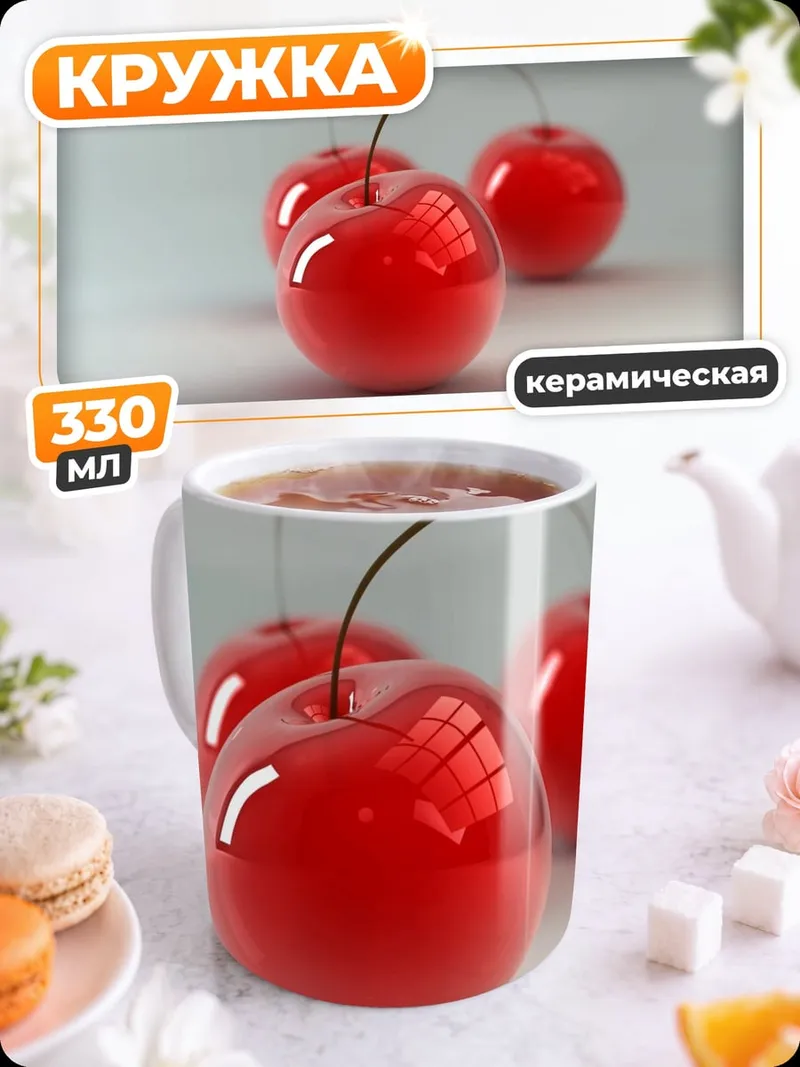 Кружка керамическая Красные вишни