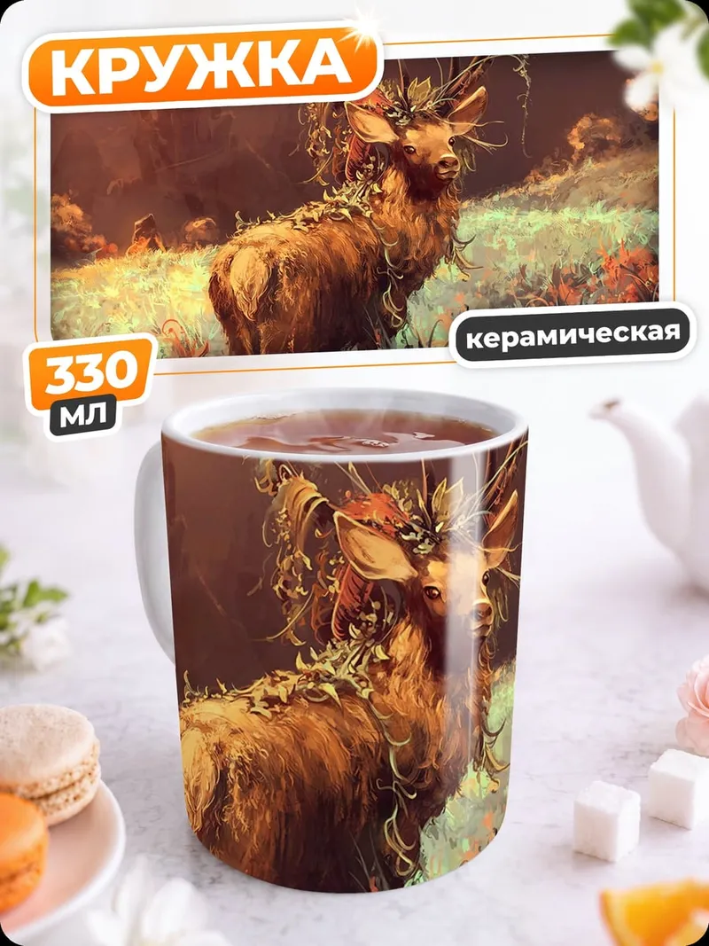 Кружка керамическая Олень в осеннем лесу