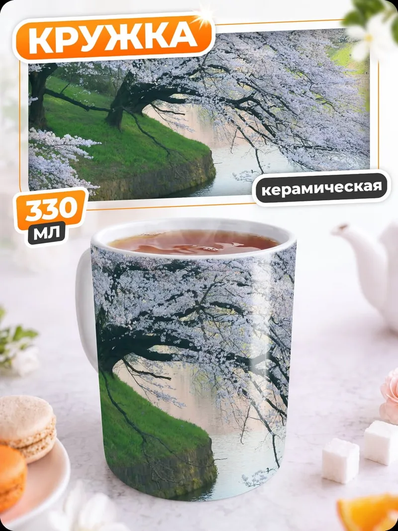 Кружка керамическая цветущая сакура