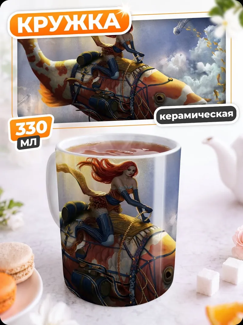 Кружка керамическая Девушка на рыбе