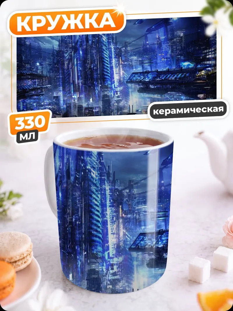 Кружка керамическая неоновый мегаполис